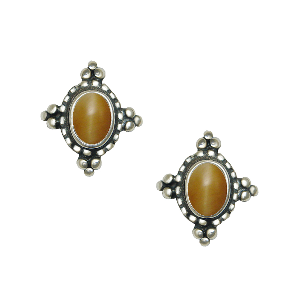 Sterling Silver Little Honey Tiger Eye Drop Post Stud Earrings